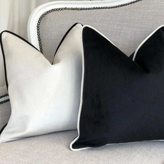 Black and White Velvet Hemming Cushion Cover