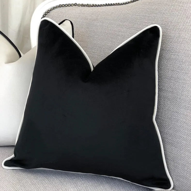 Black and White Velvet Hemming Cushion Cover