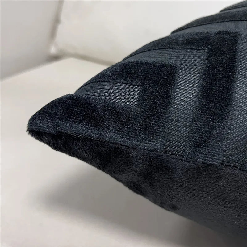 Black Jacquard Velvet Geo Cushion Cover