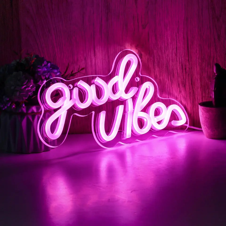 Good Vibes Neon Pink LED Sign