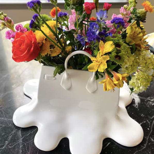 White Birkin Handbag Flower Vase